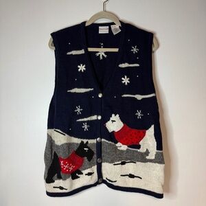 Vintage Christmas Scottish Terrier Scottie Dog Knit Ugly Sweater Vest Beaded